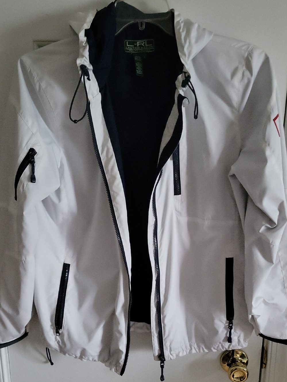 Lauren Ralph Lauren White Hooded Raincoat with Black Trim
